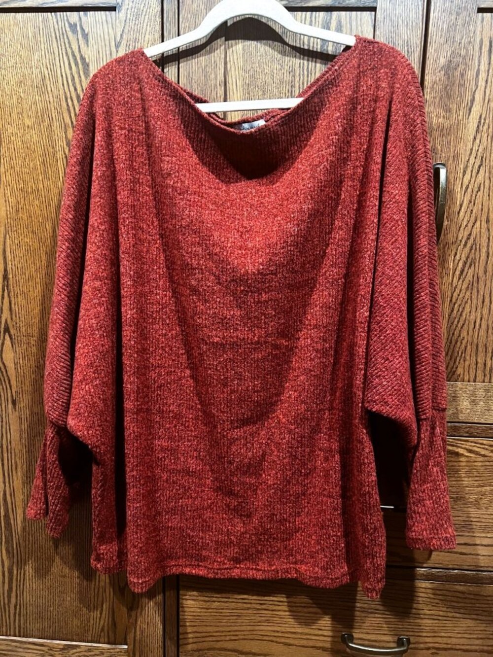 White Birch Womens Brick Red Oversized Knit Batwing Sleeve Top 3X Polyester Blen